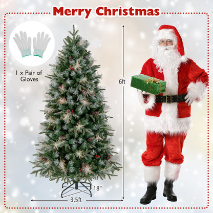 6 Feet Pre-Lit Artificial Christmas Tree with 8 Modes LED Lights with Berries