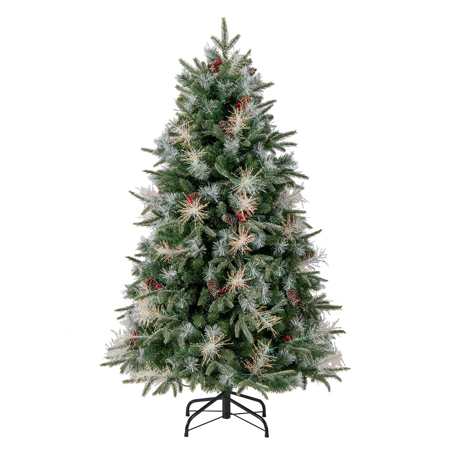 6 Feet Pre-Lit Artificial Christmas Tree with 8 Modes LED Lights with Berries