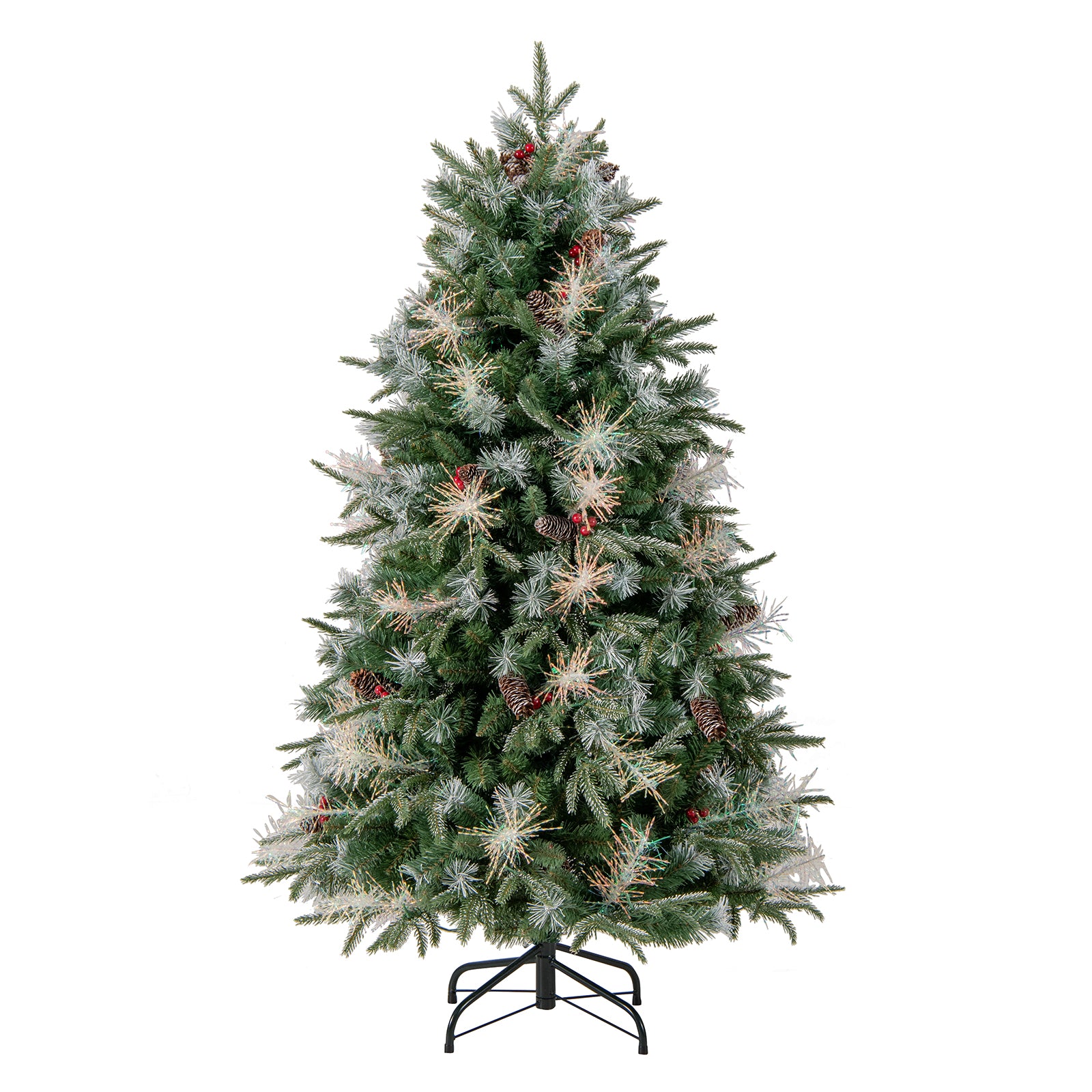 6 Feet Pre-Lit Artificial Christmas Tree with 8 Modes LED Lights with Berries