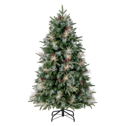 6 Feet Pre-Lit Artificial Christmas Tree with 8 Modes LED Lights with Berries