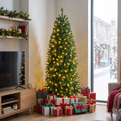 6 Feet Pre-Lit Artificial Christmas Tree with 300/250/170/380 Warm White and Multi