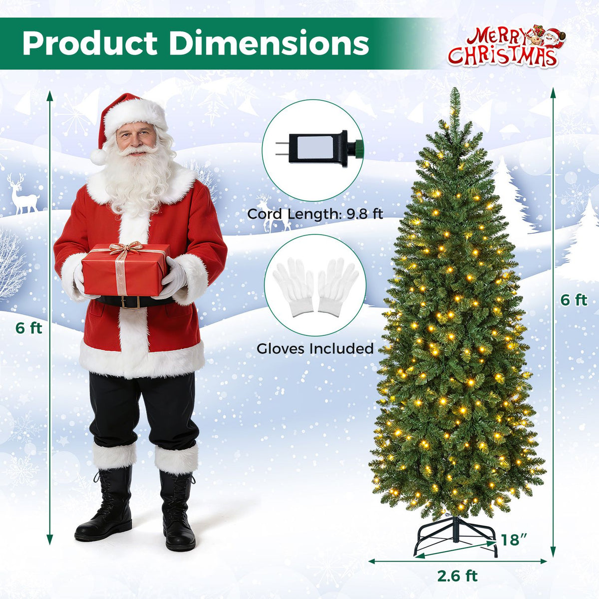 6 Feet Pre-Lit Artificial Christmas Tree with 300/250/170/380 Warm White and Multi