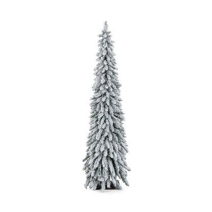 4 Feet Pre-Lit Artificial Christmas Tree Snow-Flocked Slim Pencil Xmas Decor - 6 Ft