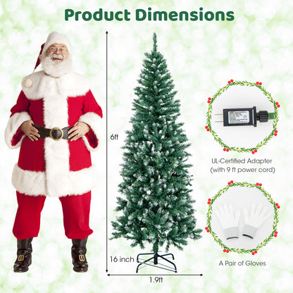 6 Feet Pre-Lit Artificial Christmas Tree with 618 Snowy Branch Tips