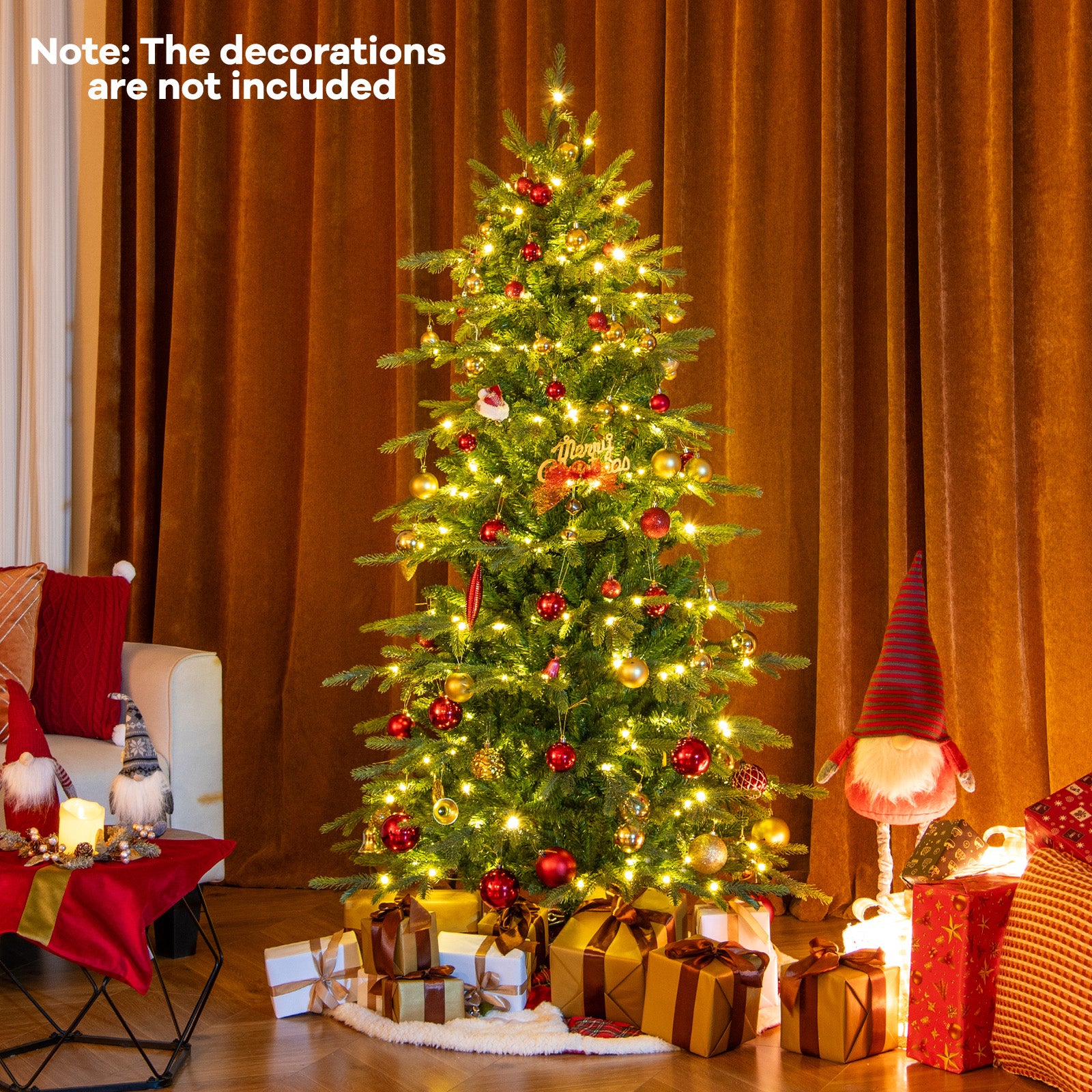 6 Feet Pre-Lit Artificial Christmas Tree with Warm White LED Lights