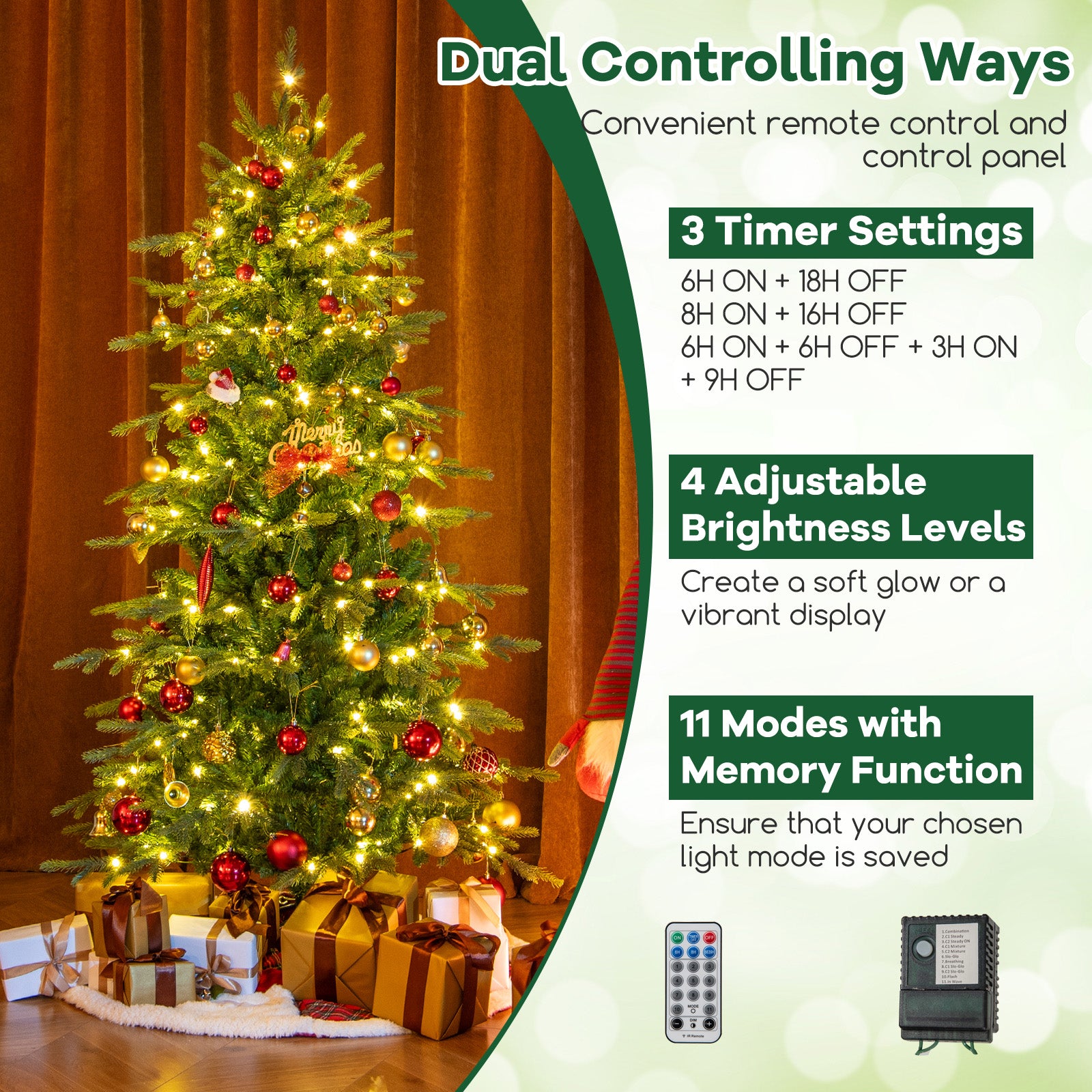 6 Feet Pre-Lit Artificial Christmas Tree with Warm White LED Lights