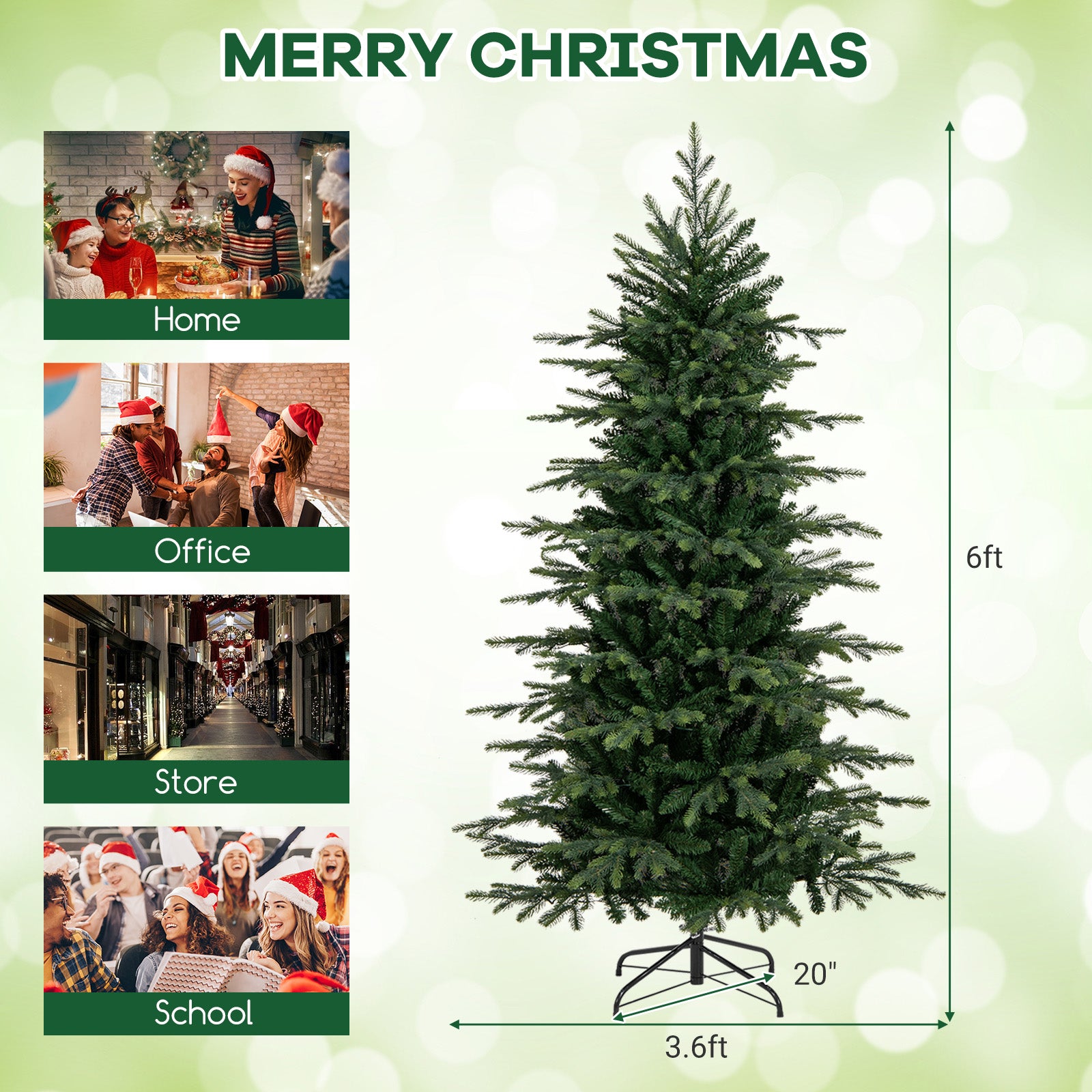 6 Feet Pre-Lit Artificial Christmas Tree with Warm White LED Lights