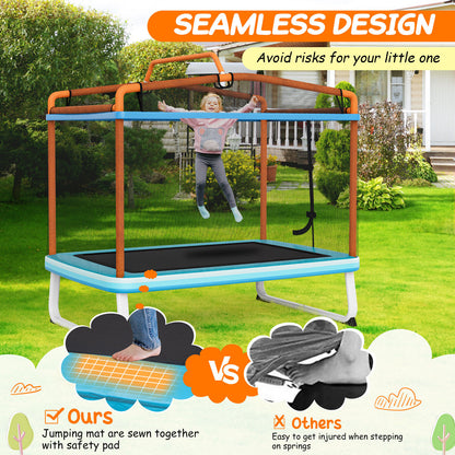 6 Feet Rectangle Trampoline with Swing Horizontal Bar and Safety Net