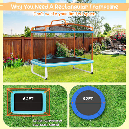 6 Feet Rectangle Trampoline with Swing Horizontal Bar and Safety Net