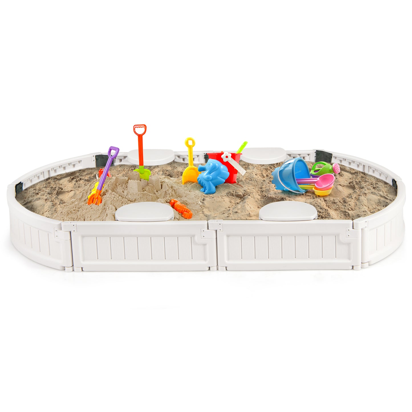 Sandbox with Built-in Corner Seat and Bottom Liner-Brown - White