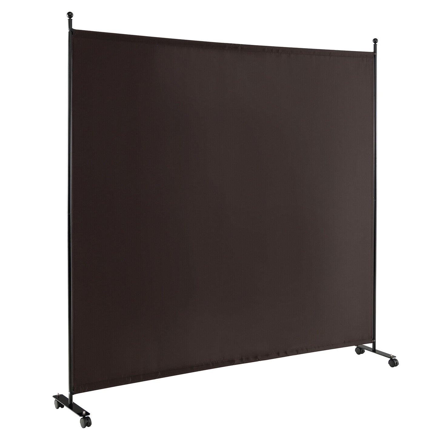 6 Feet Single Panel Rolling Room Divider with Smooth Wheels-White - Brown