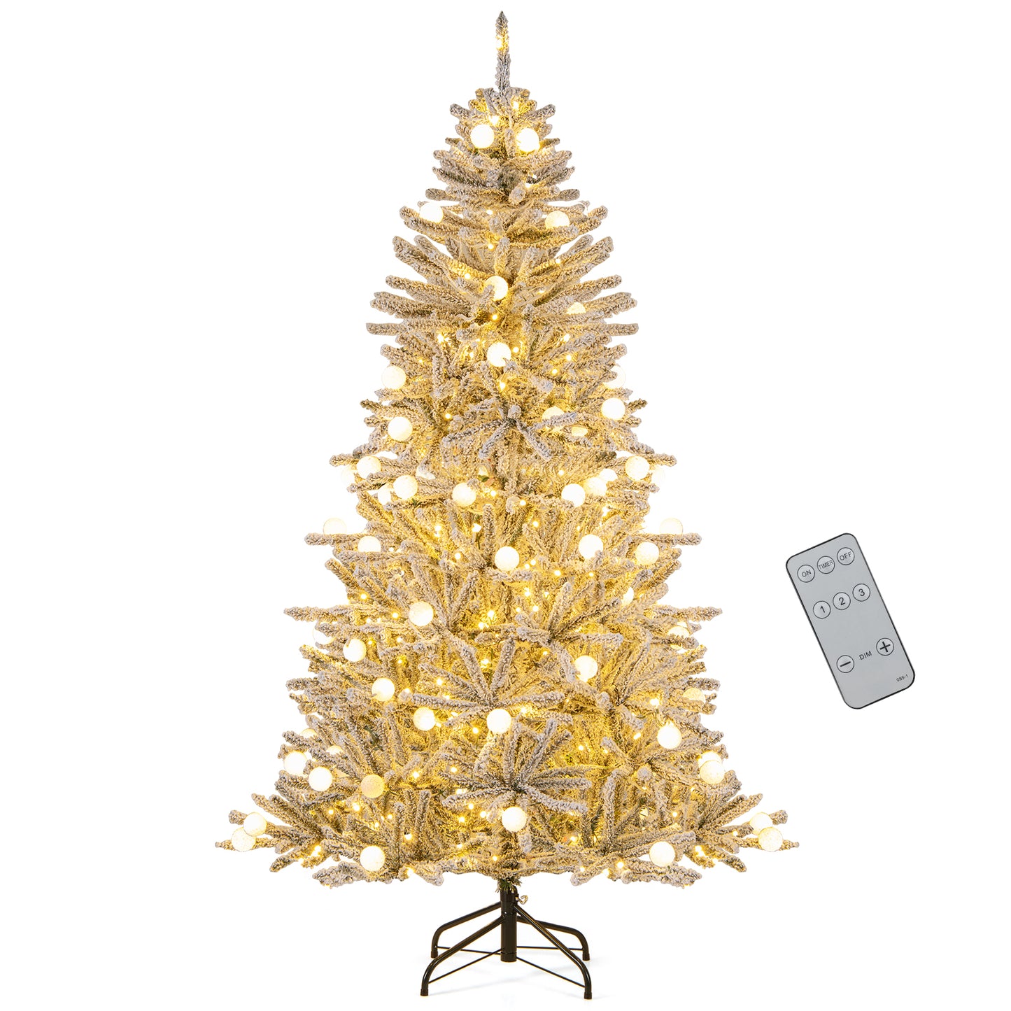 6 Feet Snow-flocked Artificial Christmas Tree Pre-lit Hinged with 81 Sphere Lights and Remote