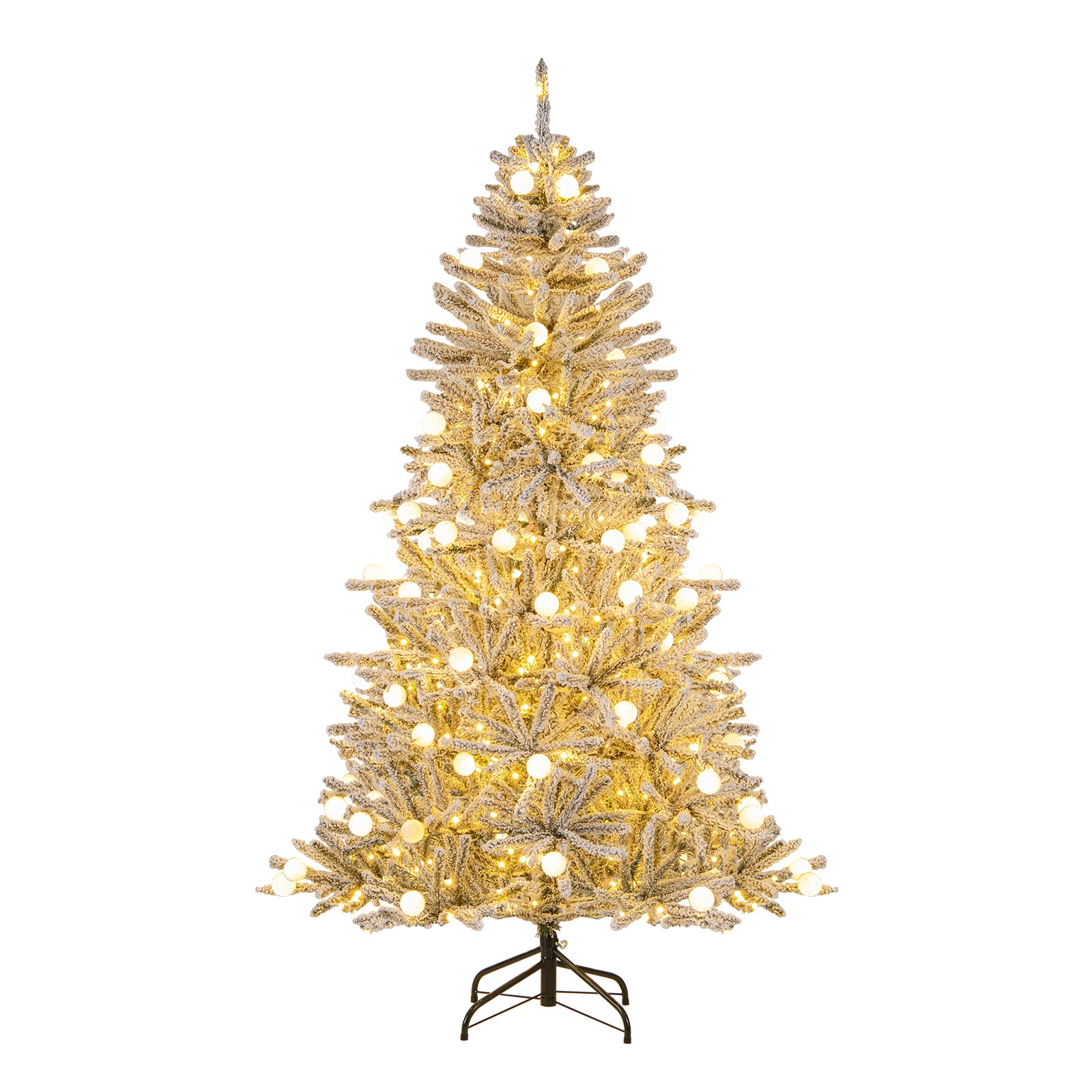 6 Feet Snow-flocked Artificial Christmas Tree Pre-lit Hinged with 81 Sphere Lights and Remote