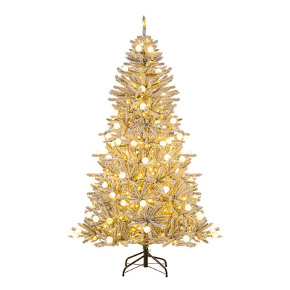 6 Feet Snow-flocked Artificial Christmas Tree Pre-lit Hinged with 81 Sphere Lights and Remote
