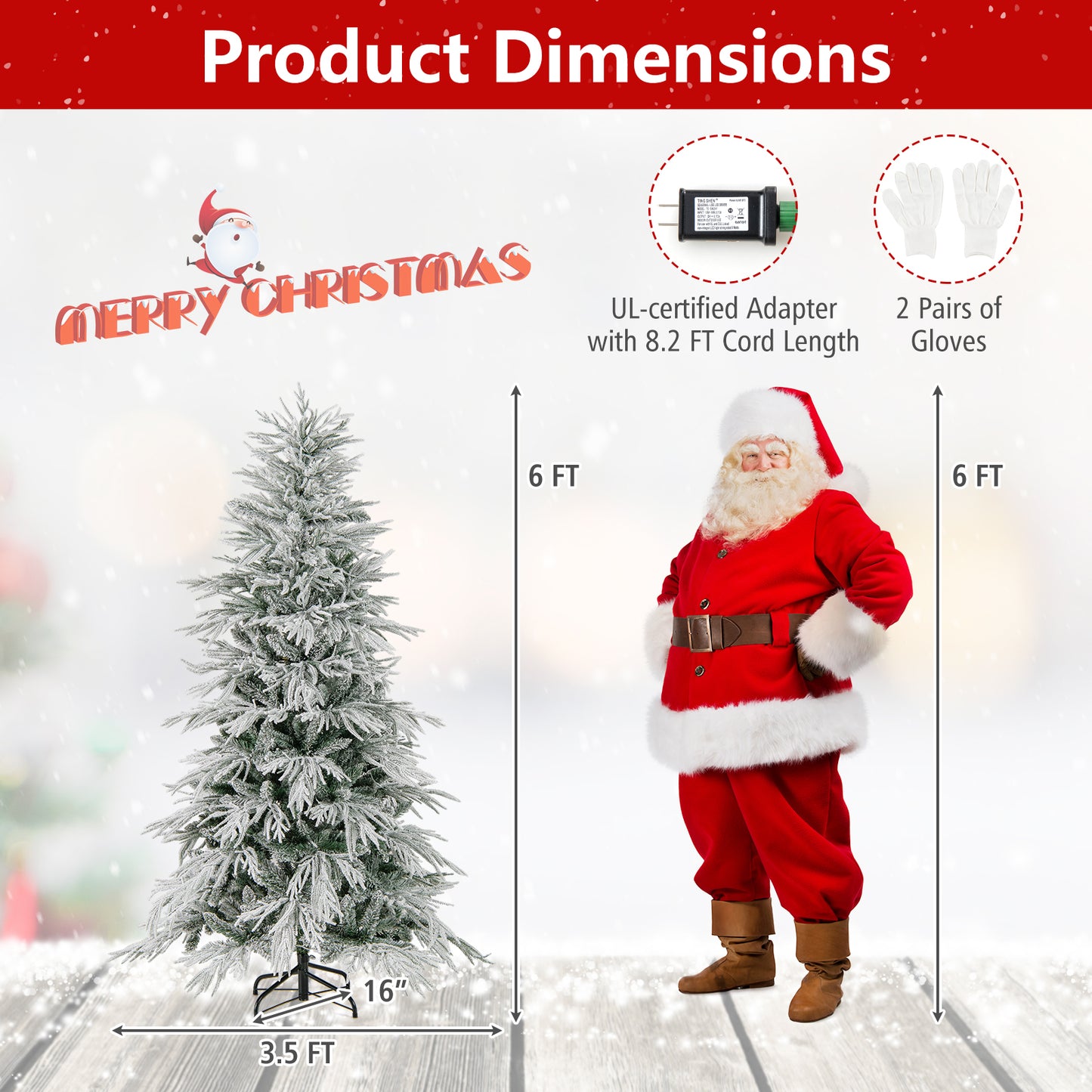 6 Feet Snow-flocked Artificial Christmas Tree Pre-lit Hinged Xmas Tree with Warm White LED Lights