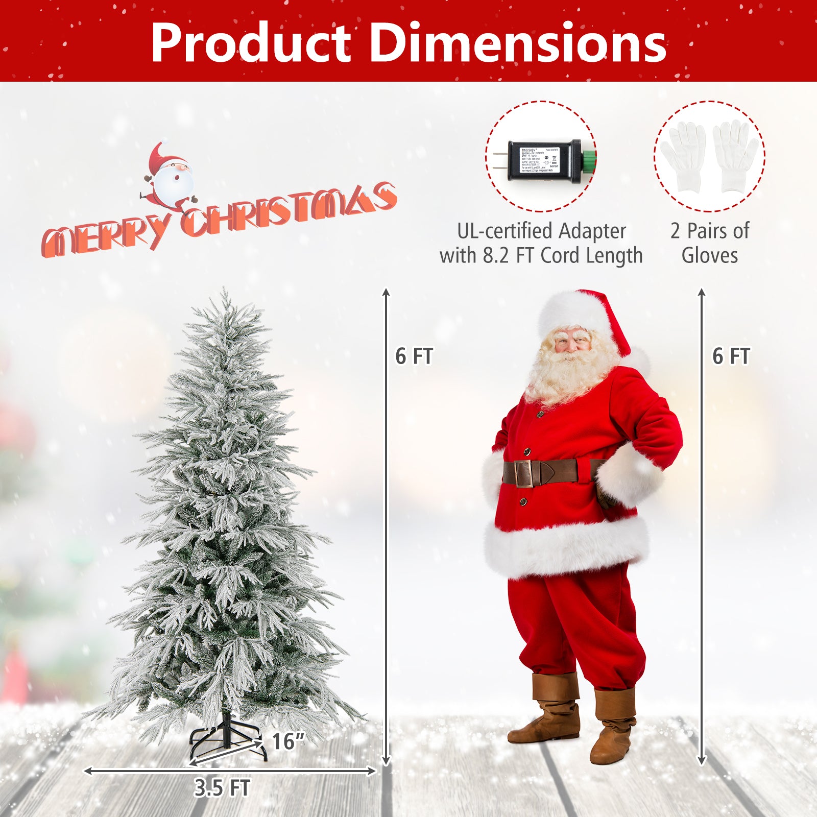 6 Feet Snow-flocked Artificial Christmas Tree Pre-lit Hinged Xmas Tree with Warm White LED Lights
