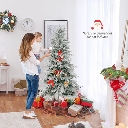 6 Feet Snow-flocked Artificial Christmas Tree Pre-lit Hinged Xmas Tree with Warm White LED Lights