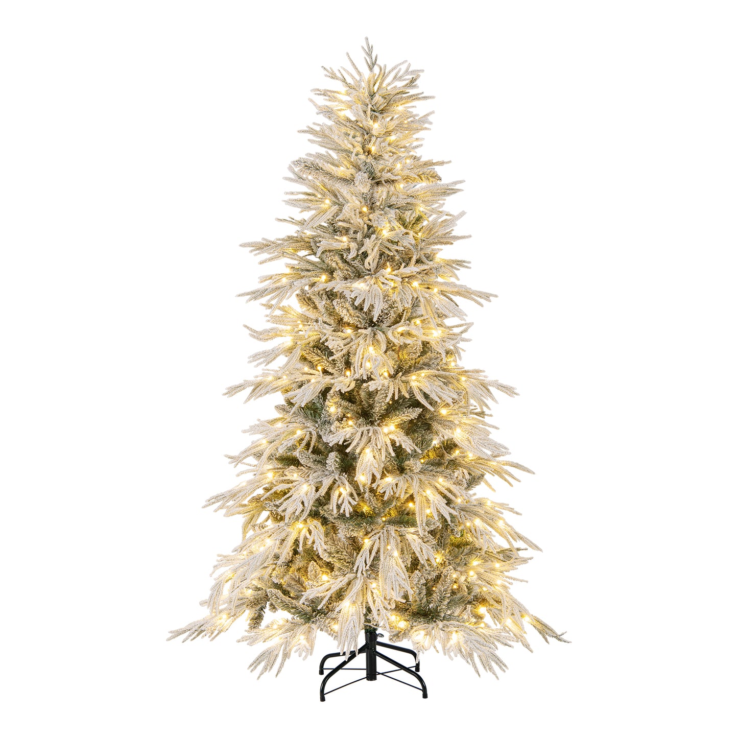 6 Feet Snow-flocked Artificial Christmas Tree Pre-lit Hinged Xmas Tree with Warm White LED Lights