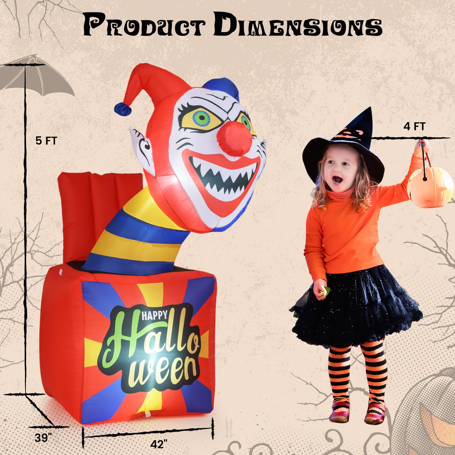 6 Ft Halloween Inflatable Clown with LED Lights for Indoor Outdoor Porch