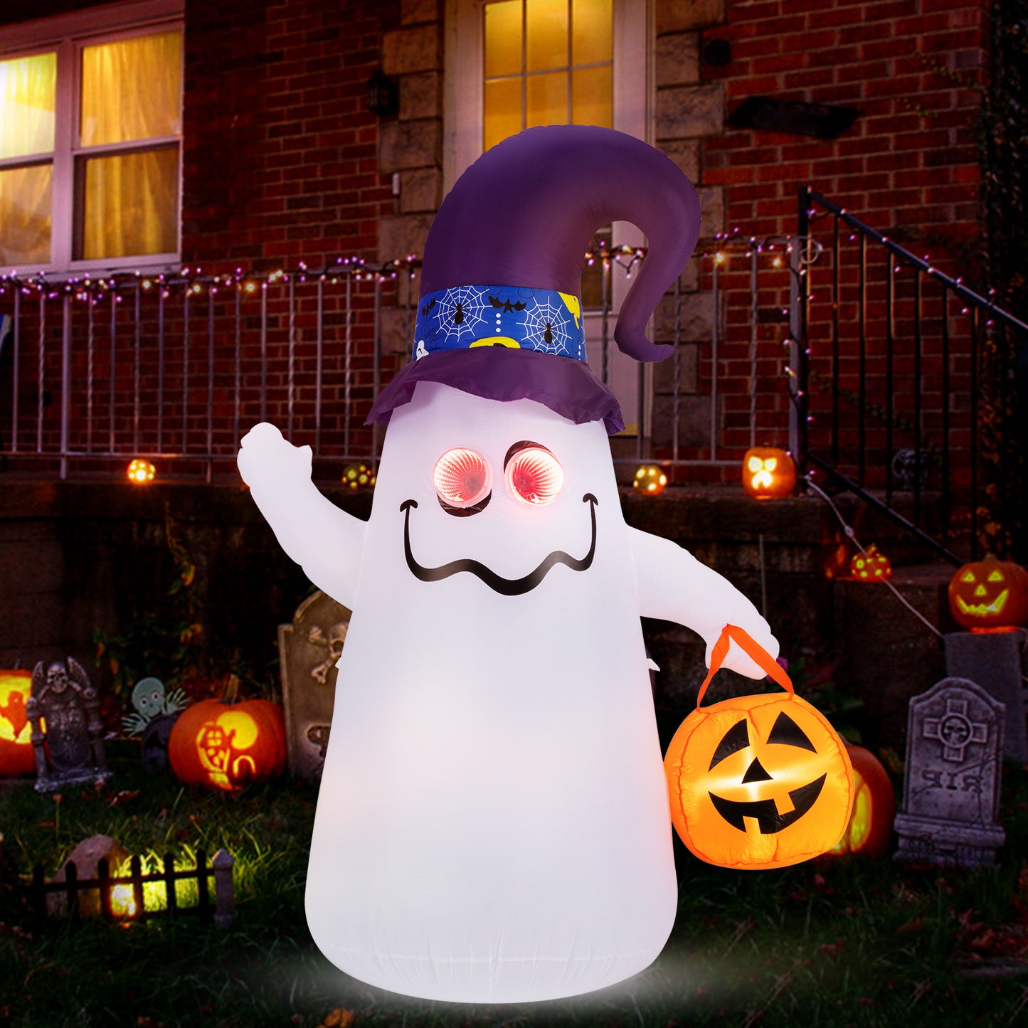 6 Ft Halloween Inflatables Cute Ghost with Dimming Infinity Mirror Light