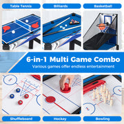 6-In-1 Combo Game Table with Basketball Billiards Ping Pong Hockey Shuffleboard
