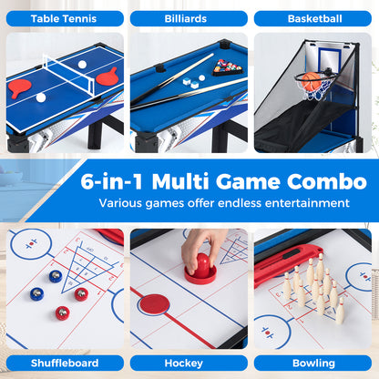6-In-1 Combo Game Table with Basketball Billiards Ping Pong Hockey Shuffleboard