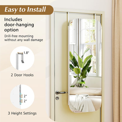 6 LEDs Mirror Jewelry Cabinet Wall or Door Mounted Lockable Jewelry Organizer-White