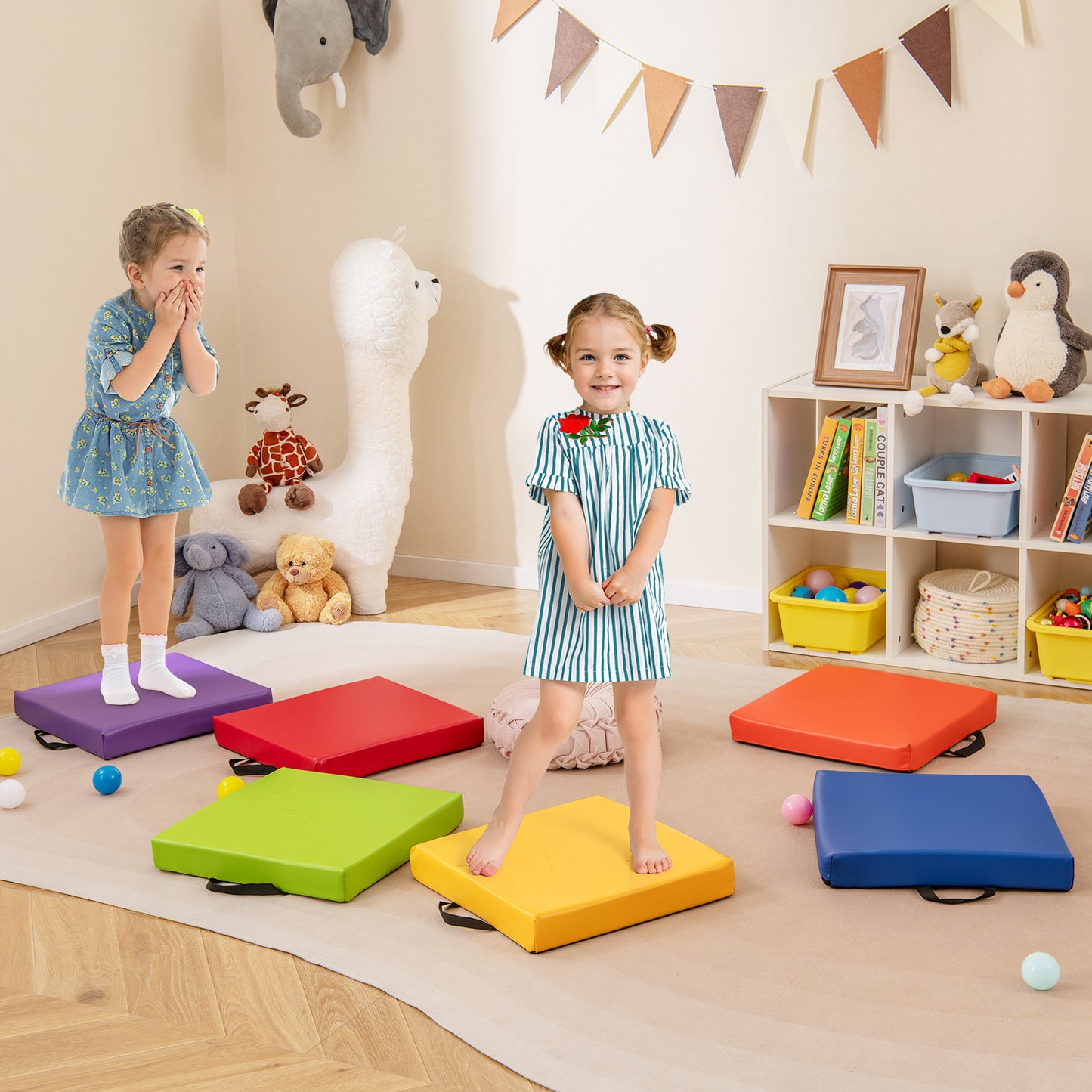 6 PCS Square Floor Cushions 16 Inch Soft Sponge Floor Pillows-Multicolor