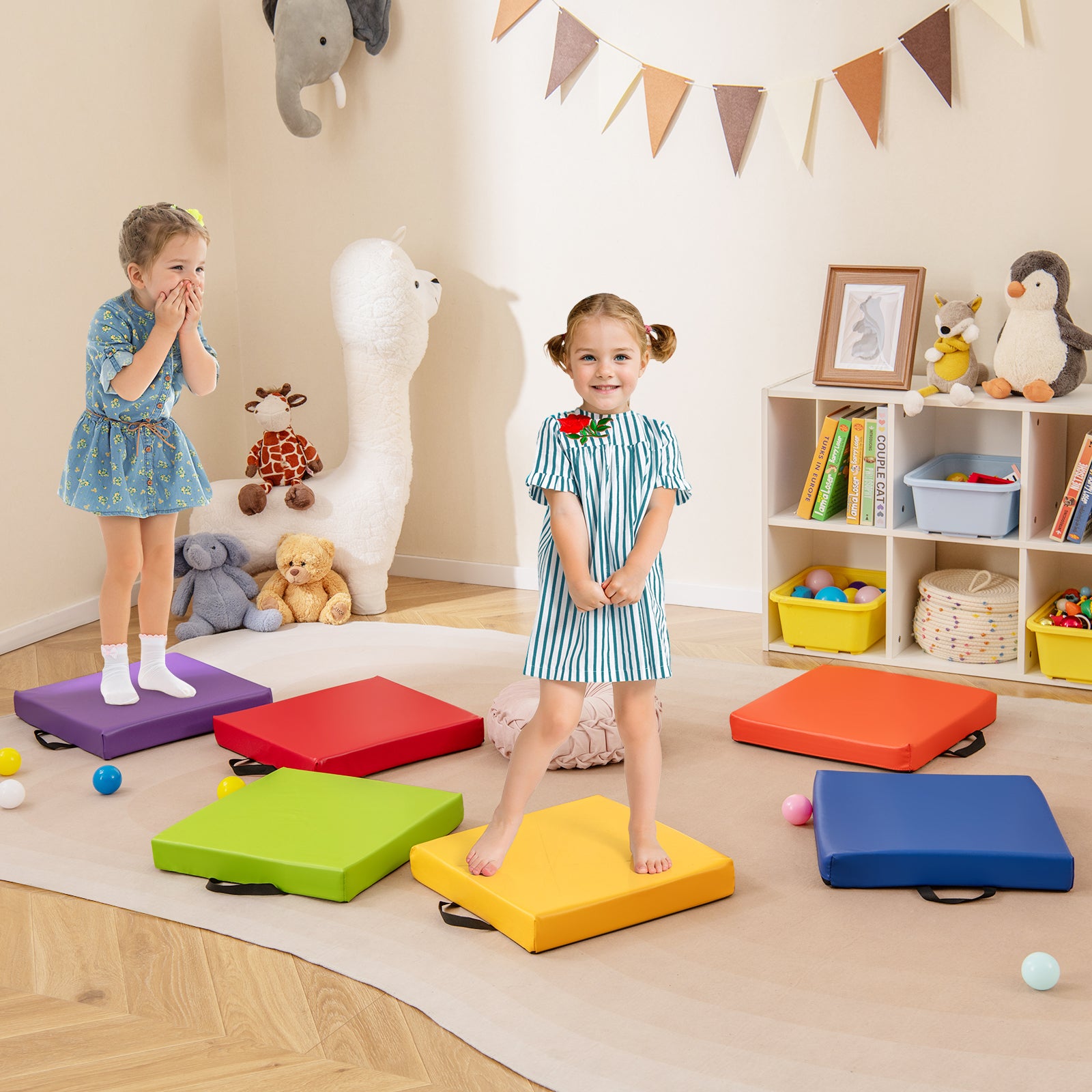 6 PCS Square Floor Cushions 16 Inch Soft Sponge Floor Pillows-Multicolor