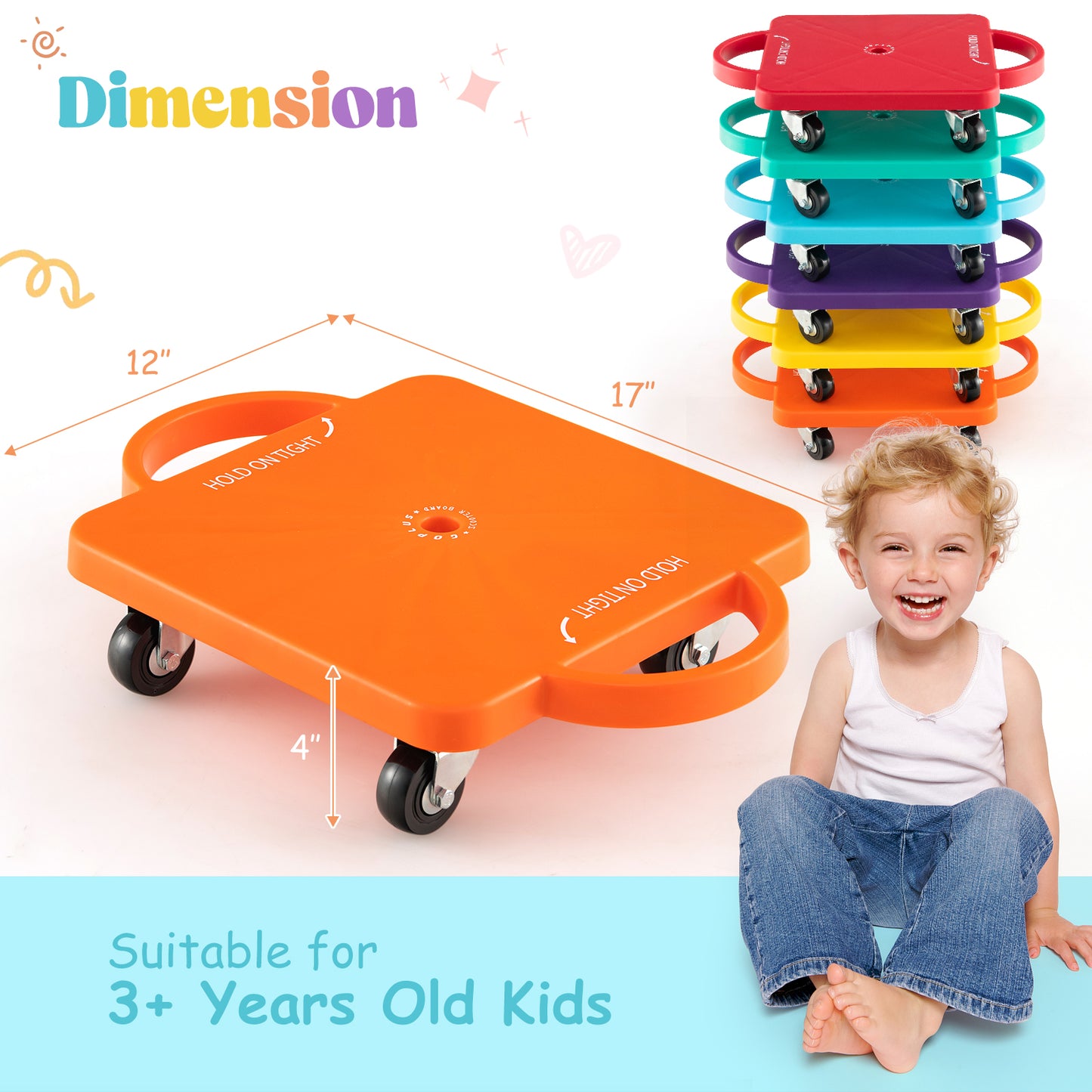 4/6-Pack Kids Scooter Board with Handles and Non-Marring Casters-6 Pack