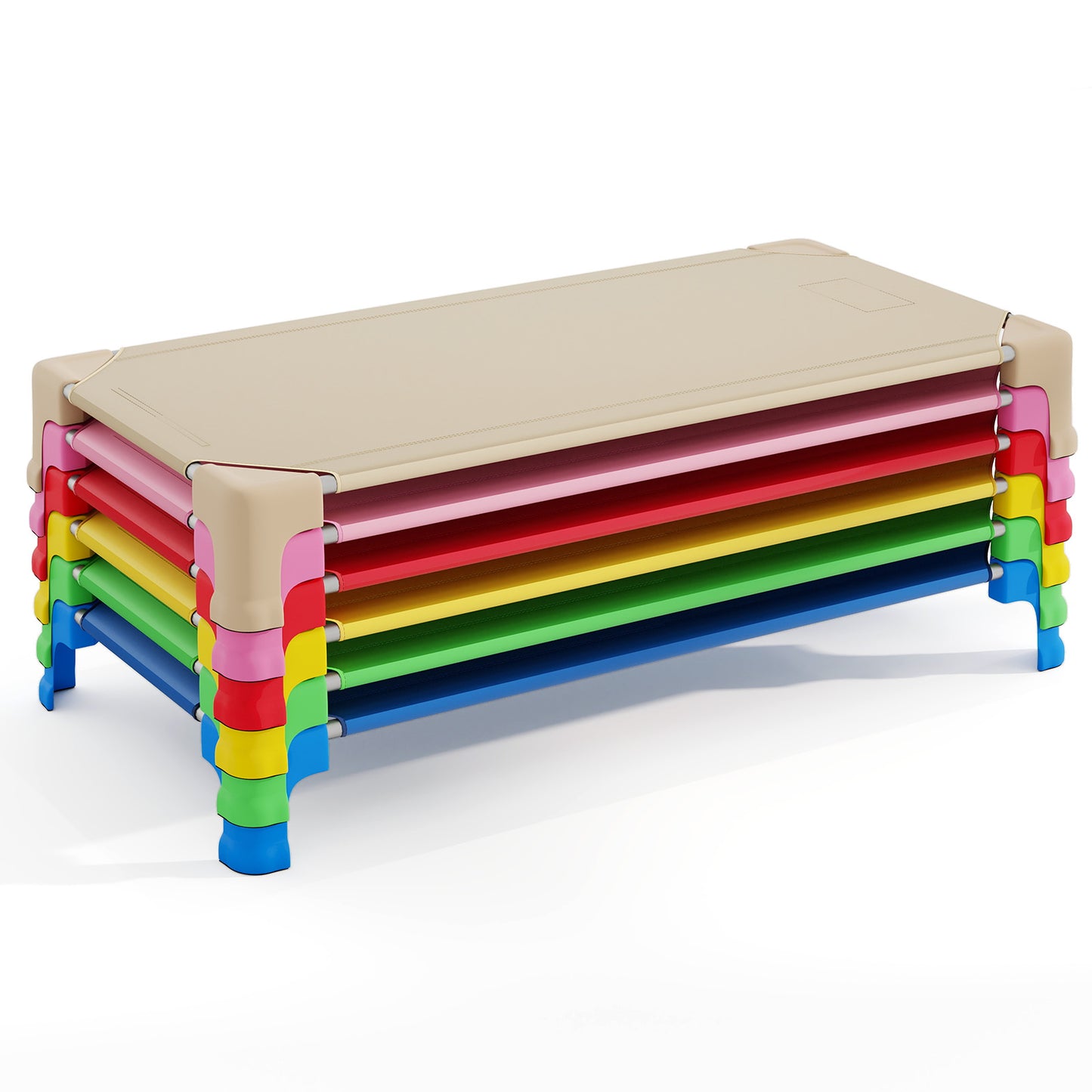 Portable 6 Pack Stackable Daycare Cots Sleeping Bed for Kids 53 Inch-Blue - Multicolor