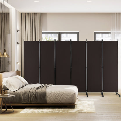 6 Panel Rolling Room Divider on Wheels - 5.7 Feet Tall