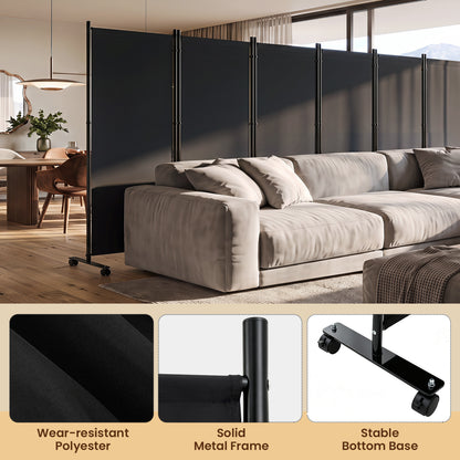 6-Panel Folding Room Divider with Wheels