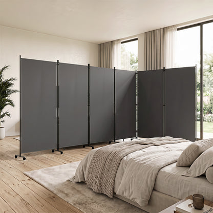 6-Panel Folding Room Divider with Wheels
