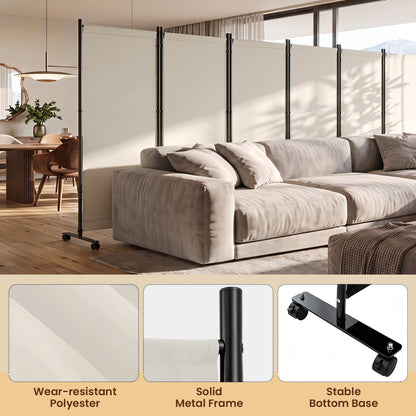 6-Panel Folding Room Divider with Wheels