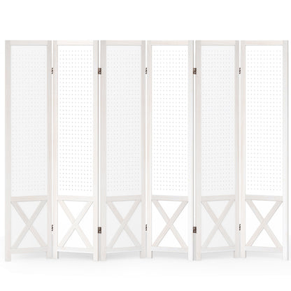 6-Panel Pegboard Room Divider 67 Inches Tall Foldable Privacy Screen