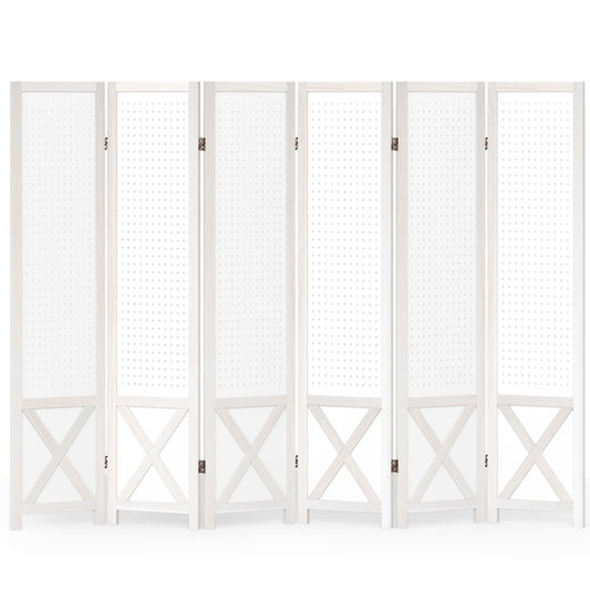 6-Panel Pegboard Room Divider 67 Inches Tall Foldable Privacy Screen