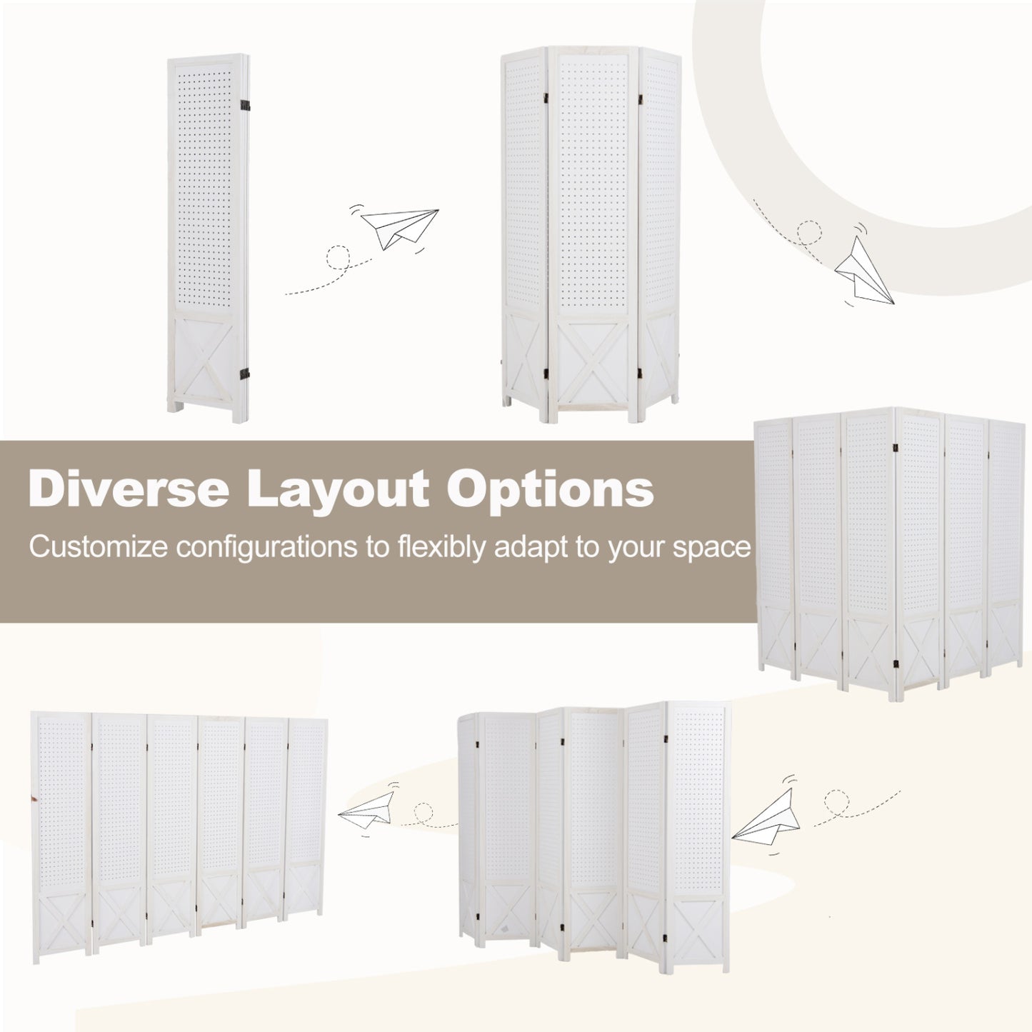 6-Panel Pegboard Room Divider 67 Inches Tall Foldable Privacy Screen