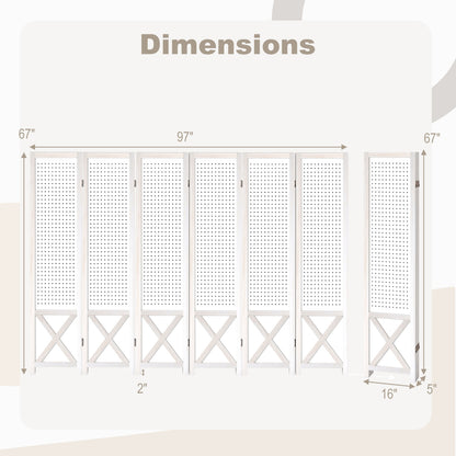 6-Panel Pegboard Room Divider 67 Inches Tall Foldable Privacy Screen