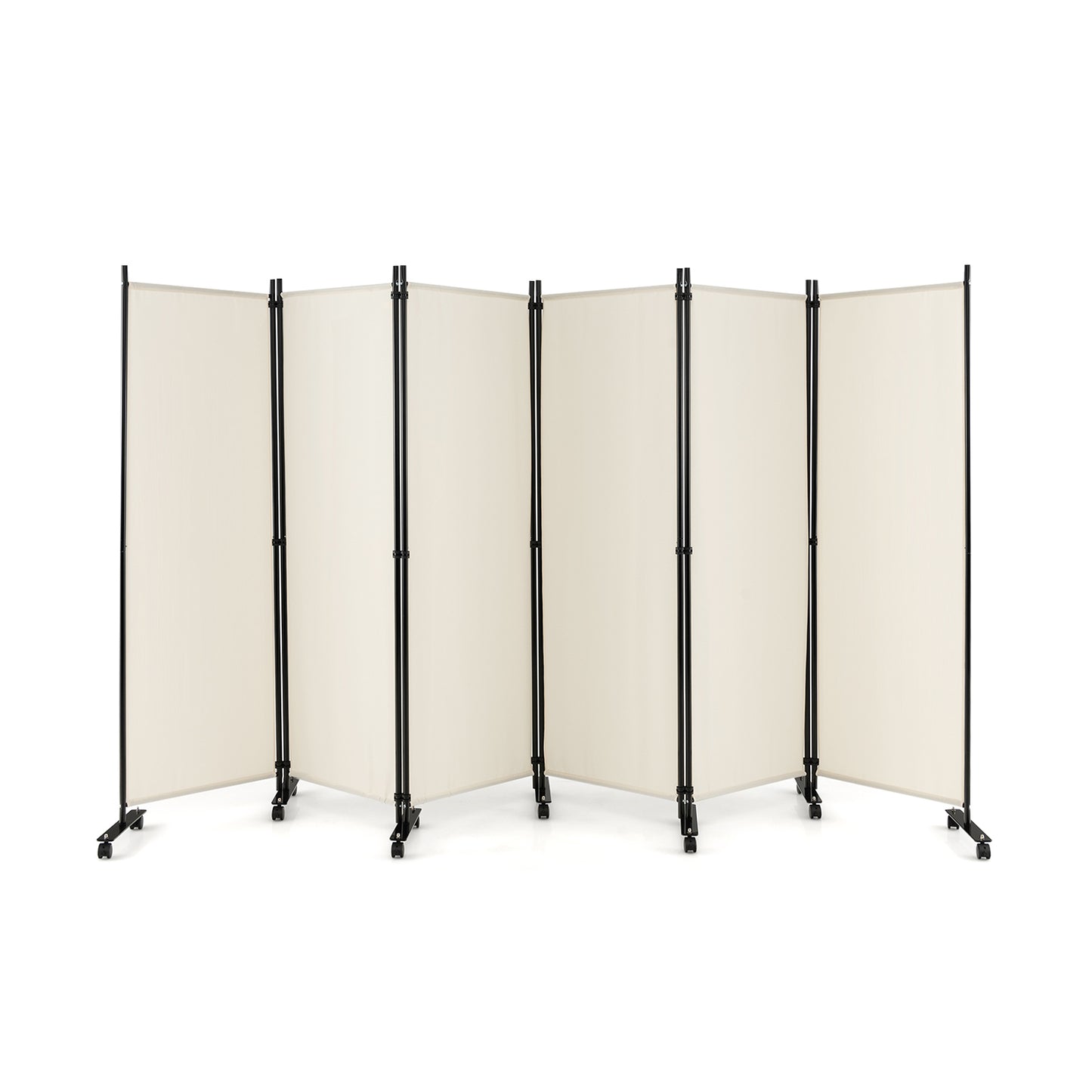 6 Panel 5.7 Feet Tall Rolling Room Divider on Wheels-Black - White