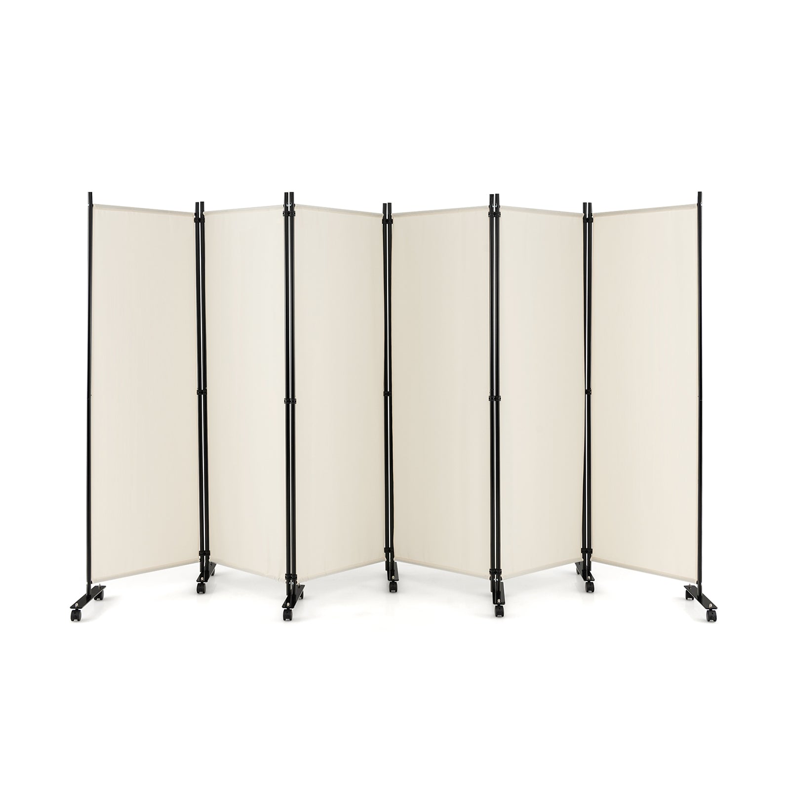 6 Panel 5.7 Feet Tall Rolling Room Divider on Wheels-Black - White