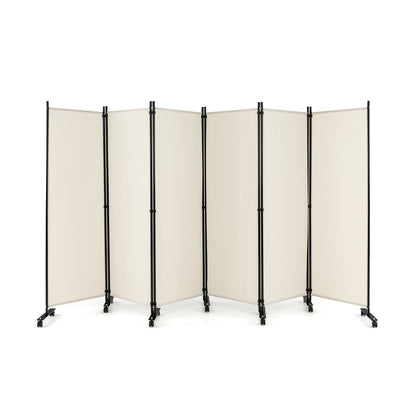 6 Panel 5.7 Feet Tall Rolling Room Divider on Wheels-Black - White