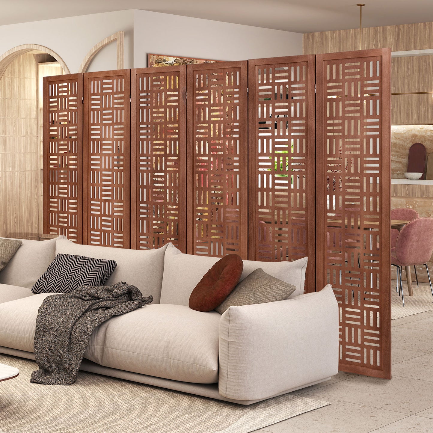 6-Panel Solid Wood Room Divider Folding Partition Stand