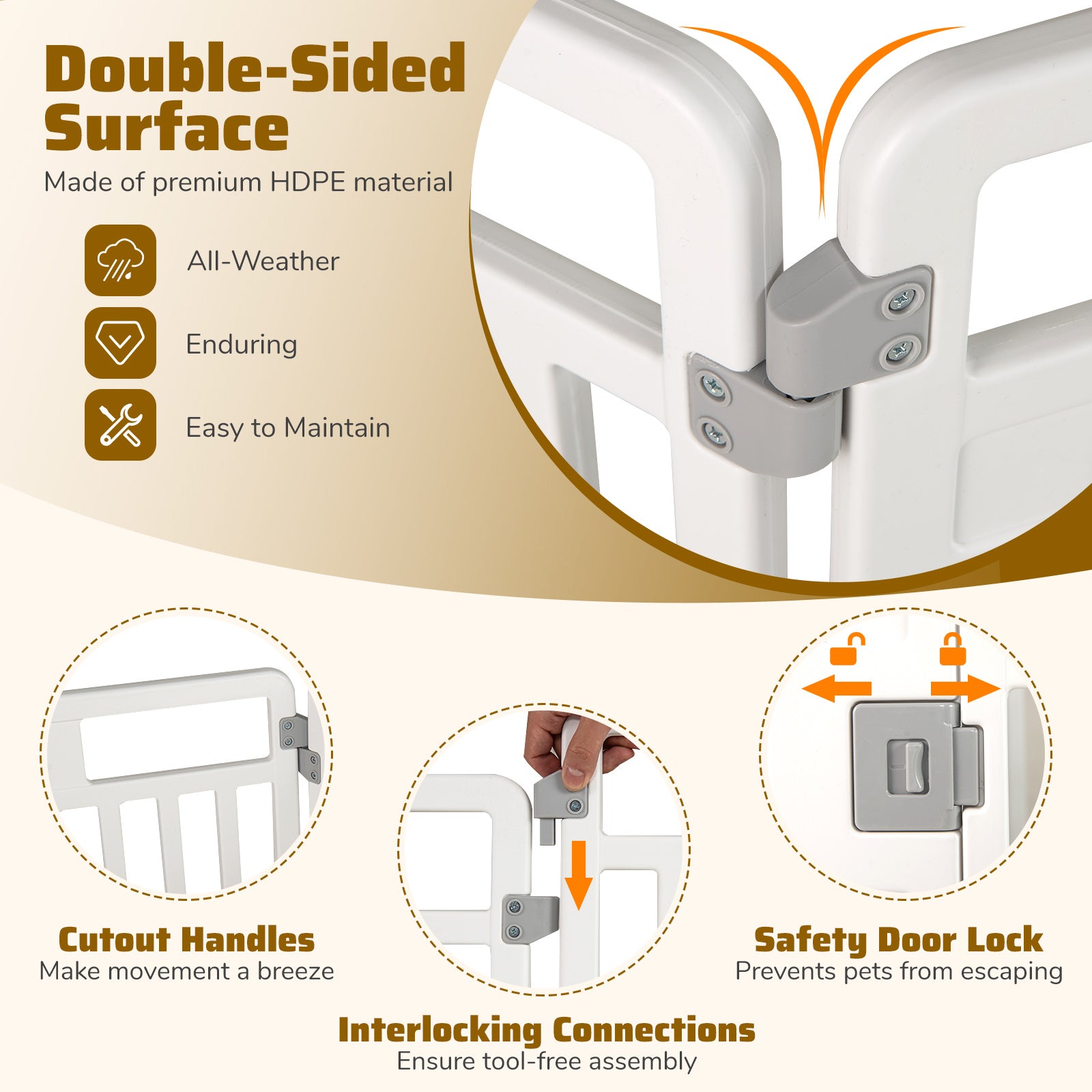 6-Panel Tall Dog Playpen Foldable Pet Fence with Locking Door-White