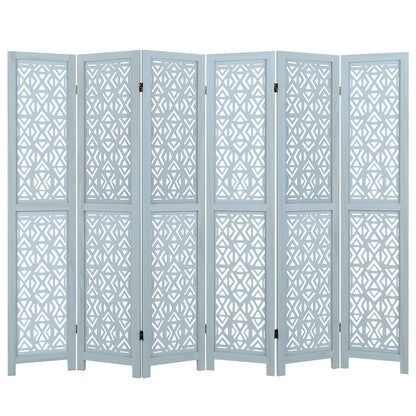 4/6 Panel Wooden Room Divider with Carved Cutout Pattern and Solid Wood Frame