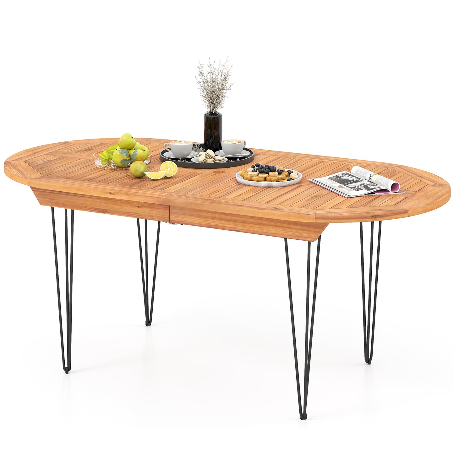 6 Person 71 Inch Patio Dining Table with Teak Wood Tabletop
