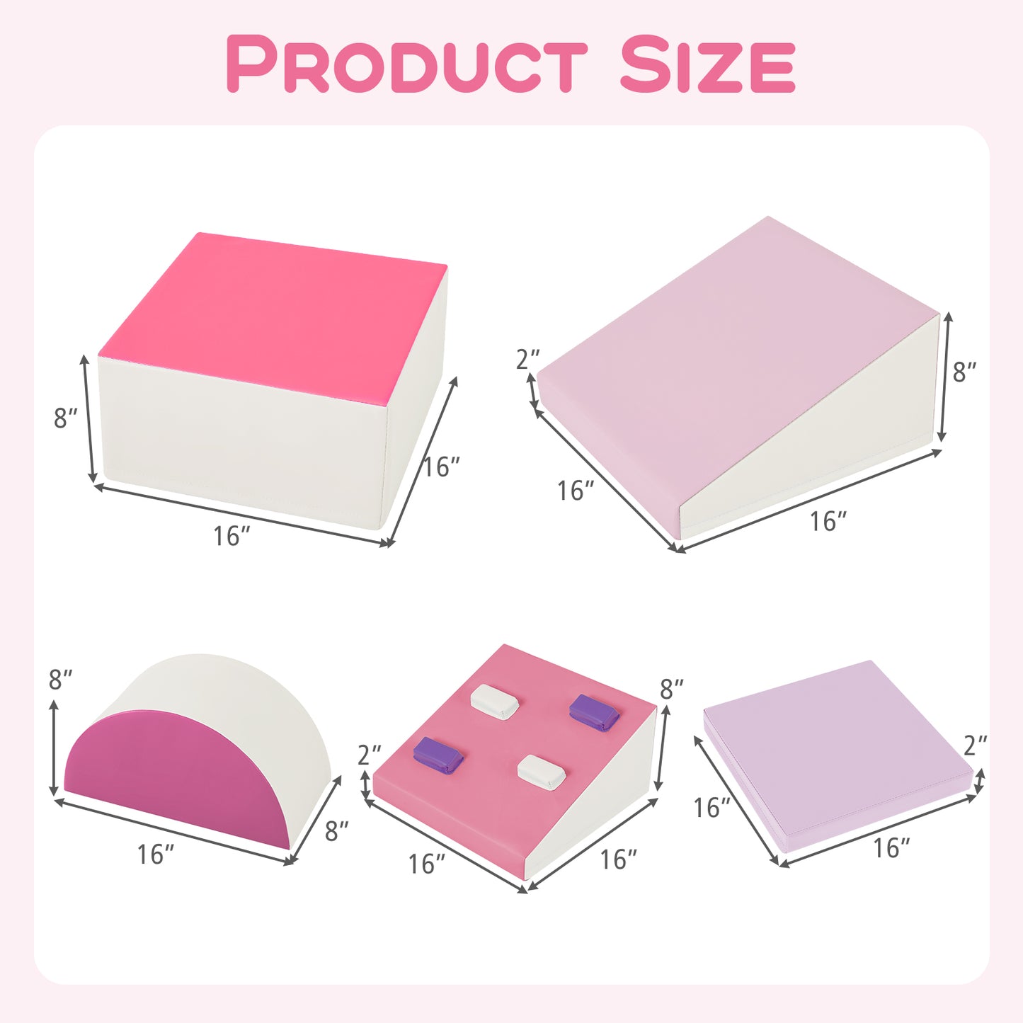 6-Piece Foam Climbing Blocks with Hook and Loop Fasteners - Pink