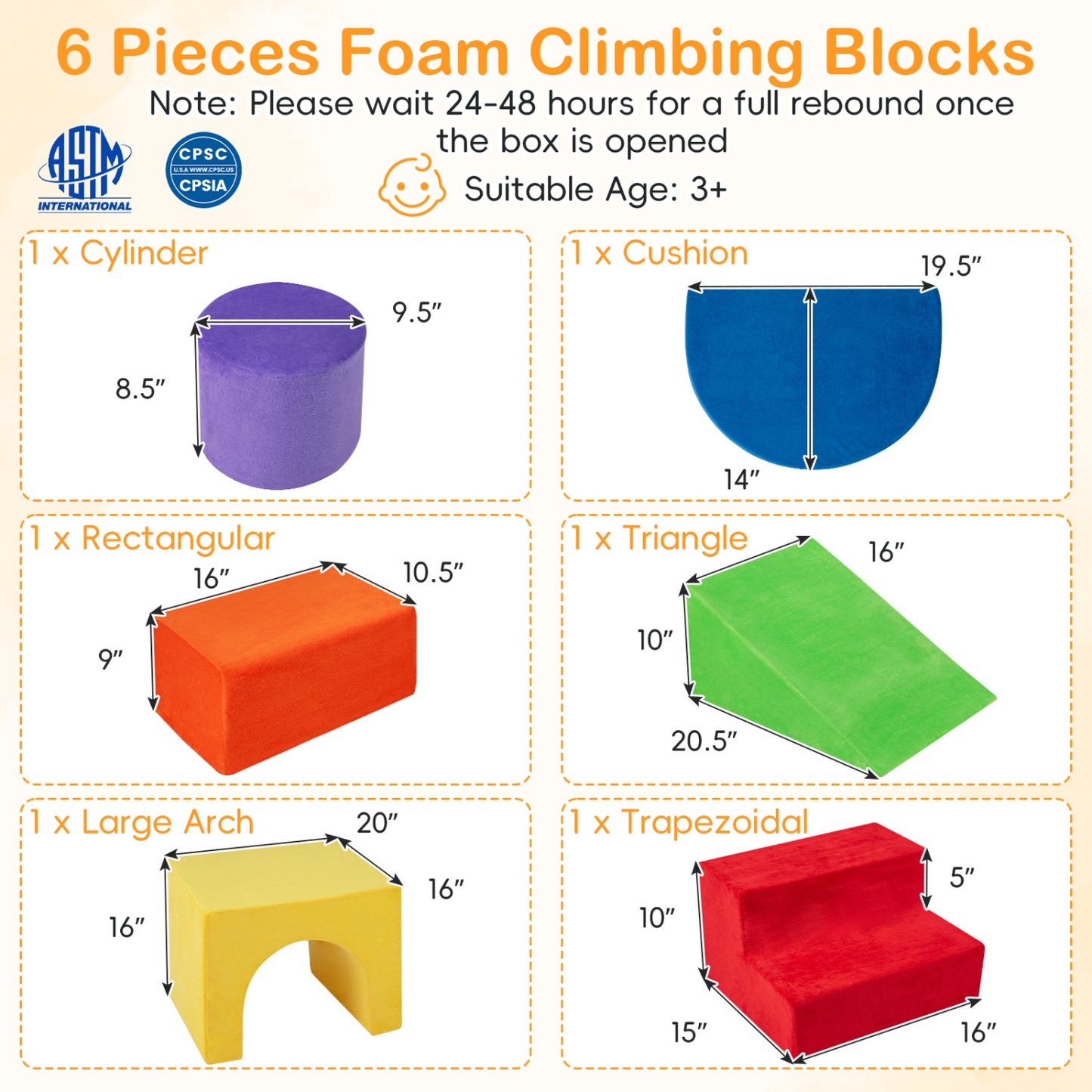 Foam Climbing Blocks Set with Slide and Tunnel - 6 Pieces