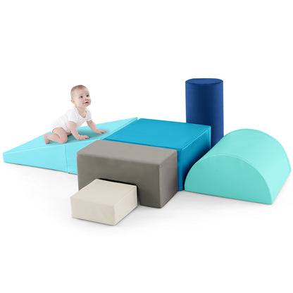 6 Pieces Foam Climbing Blocks Indoor Climb and Crawl Activity Playset with Rectangles-Pink - Navy