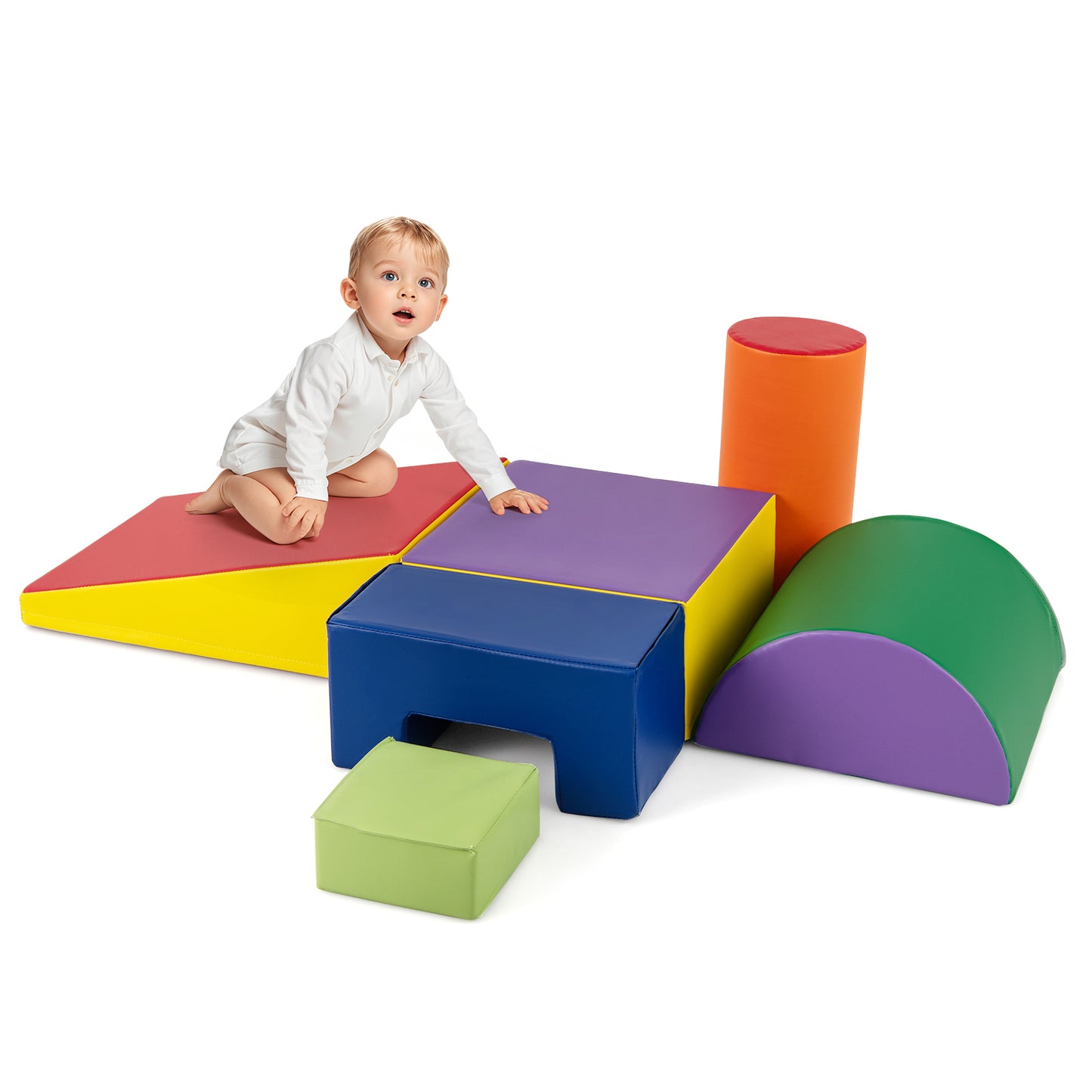 6 Pieces Foam Climbing Blocks Indoor Climb and Crawl Activity Playset with Rectangles-Pink - Purple